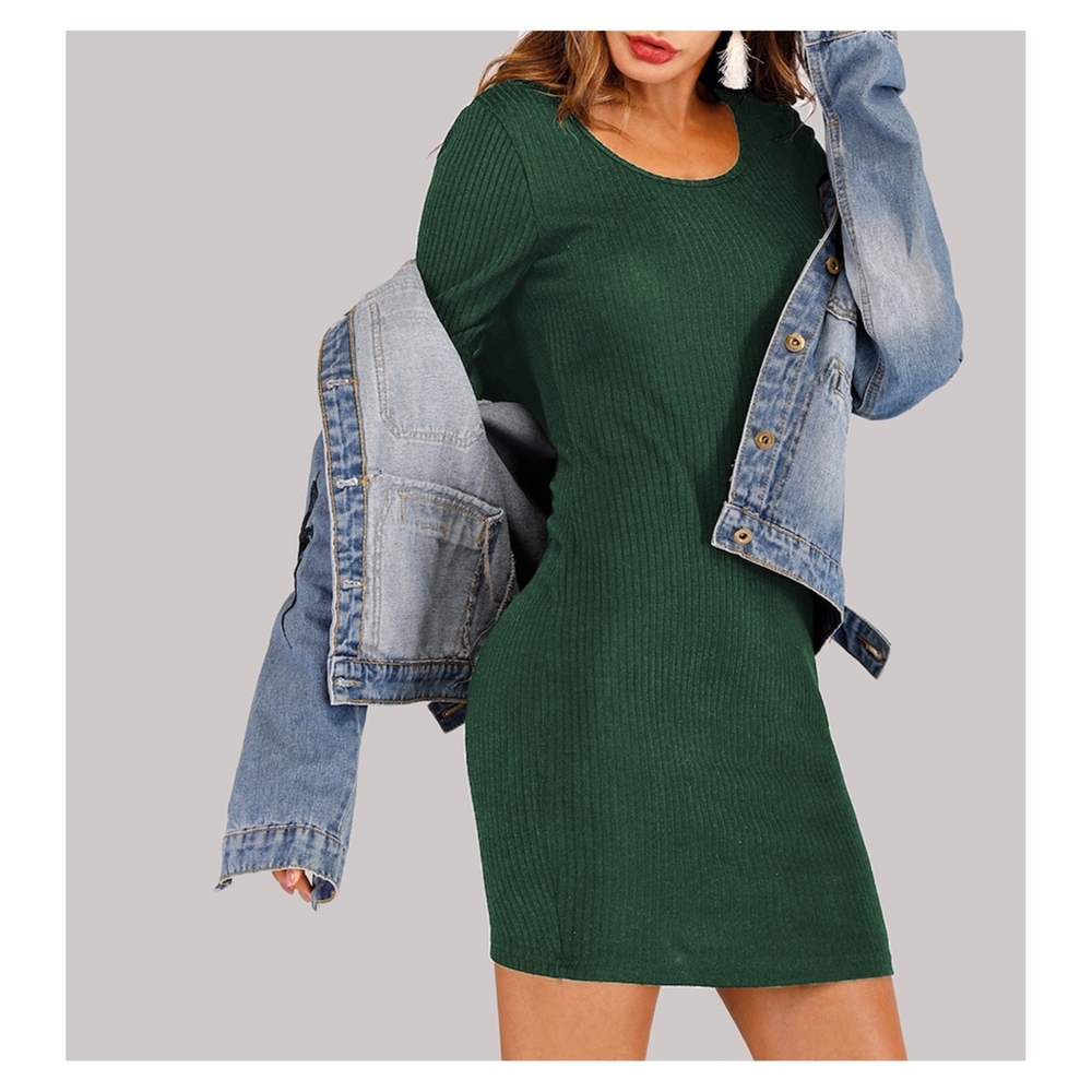 Green Lace Up Details Ribbed Bodycon Dress - Picture 6 of 8